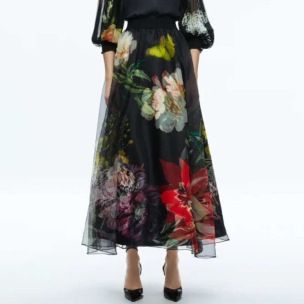 Alice + Olivia Nilda Floral Silk Organza Maxi Skirt